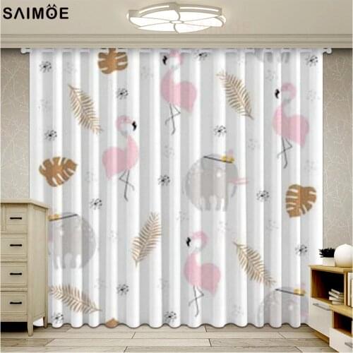 Flamingo Kids Curtains For Living Room Blinds Modern Home Decor Drapes Bedroom Ultra-thin Micro Shading Cortinas