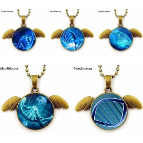 DNA For Women Girl Gift Jewelry Glass Cabochon Bronze Angel Wings Pendant Choker Glass Necklace Jewelry