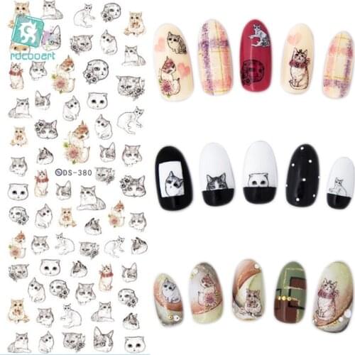 DS373-384 DIY 2021 Water Transfer Nails Art Sticker Harajuku Element Cats Kitty Caterpillar Nail Wrap Sticker sticker