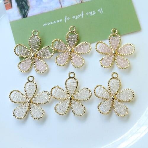DIY Jewelry Findings Mesh Crystal Glass Flower Necklace Pendants 10pcs 30mm Ornament Accessories Floral Jewelry Charms Material