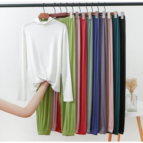 Turtleneck Cotton Pajamas Womens Spring Autumn Long-sleeved 2 Piece Set Loose and Can Be Worn Outside Cute Plus Size Home Suit