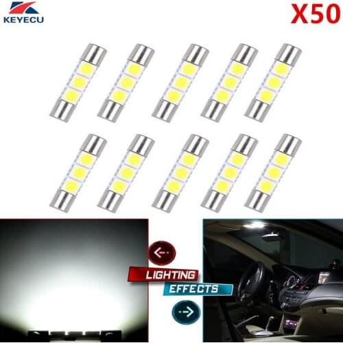 KEYECU 50X 29MM 5050 3SMD Interior LED Light Bulb Dome Light Map Reading Indicator Light