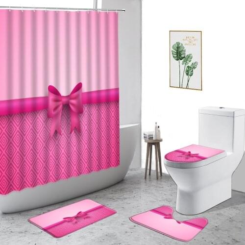 3D Girly Pink Bathroom Set Leopard Print Zebra Print Fashion Art Design Waterproof Shower Curtains And Carpet Toilet Cover Decor