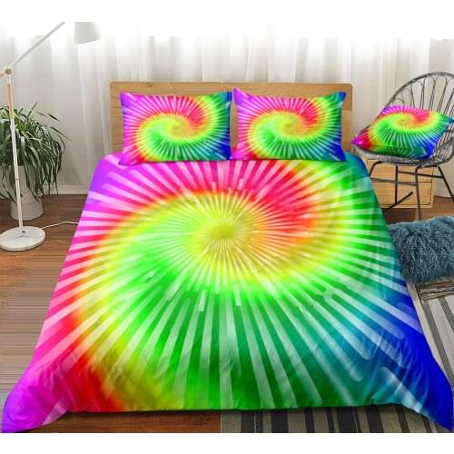 Tie Dye Bedding Set Rainbow Tie Dyed Duvet Cover Set Boho Hippie Bed Linen Bedspread Boys Girls Home Textile Microfiber Beds Set