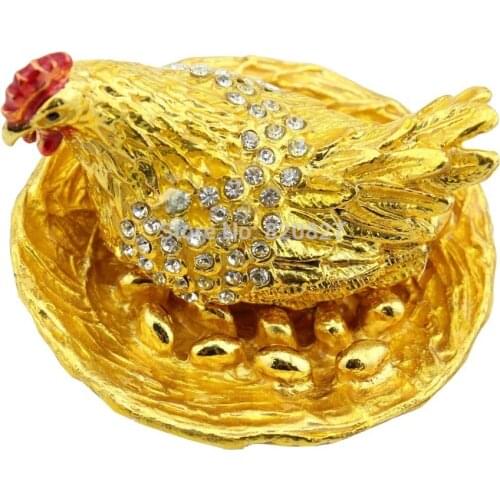 Crystal Chicken Trinket Box for Jewelry Ring Holding Box