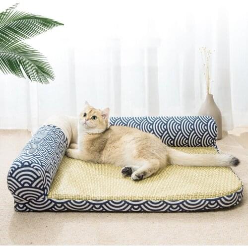 Summer Cat Bed House Kennel Cushion Cool Rattan Mat Pet Dog Bed Dog House Pet Beds for Dogs Cat House Cat Sofa Bed Cama Gatos