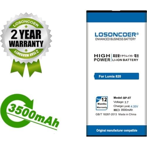 LOSONCOER Battery 3500mAh BP-5T BP5T For Nokia Lumia 820 Battery 820T Arrow 825 Arrow RM-878 820T 820.2