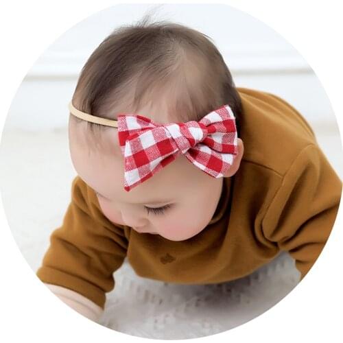 Cute Plaid Bow Nylon Headbands For Girls Elastic Hairbands Bowknot Stretch Hair Ties Kids Striped Headwear Baby Hair Accessories