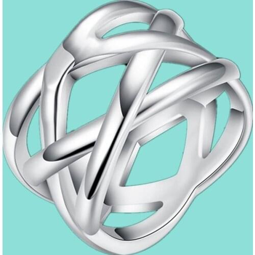 Fashion 925 Sterling Silver Cross Braided Ring Men Womens Simple Silver Ring Party Gift