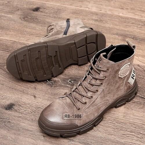 High Quality Men Suede Leather Shoes Casual Sneakers Lace-up Autumn Spring Ankle Boots Side Zipper Genuine Leather Mens Boots