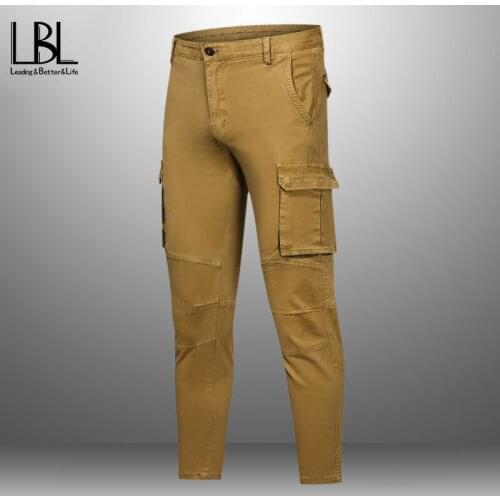 Mens Casual Joggers Solid Pants Harem Joggers Pants Male Trousers Multi-pockets Pants Man Fashion Skinny Hip Hop Sweatpants New