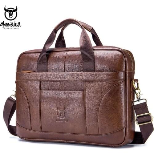Mens Genuine Leather Briefcase Business Handbag Top Layer Cowhide Male Shoulder Cross Body Bag 14" Laptop Bag Travel Bag
