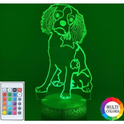 Baby Room Table Lamp 3D Pet Dog LED Night Light Cavalier King Charles Acrylic Nightlight APP Control Atmosphere Decor Kids Gift