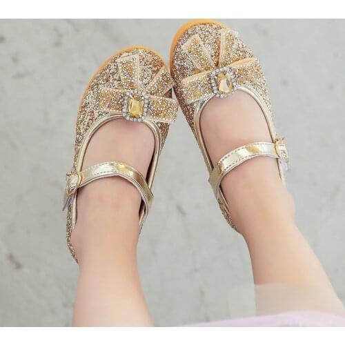 2021 New Autumn Girls High-heeled Shoes Sequined Teenager Girls Princess Shoes Prom Party Student Show Shoes with Bowtie E04283