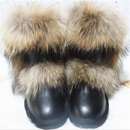 New Arrival 2020 Non-slip Fox Fur Woman Winter Snow Boots Womens Shoes Geniune Leather Natural Womens Snow Boots