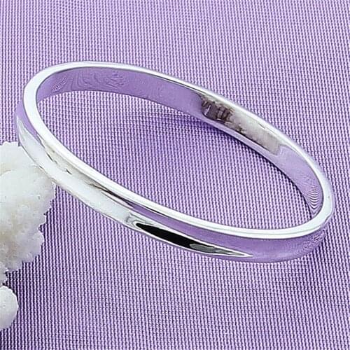 NEW 925 Sliver Plated 7MM Cross Section Smooth Round Bangle Fashion Jewelry For Women&Girls Trendy Anniversary Daily Party Gift