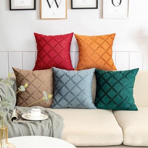 Solid Color Holland Velvet Embossed Cushion Cover Geometric Wave Grid Gold Blocking Throw Pillow Case No Core GA