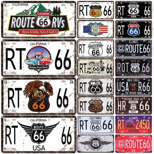 Route 66 License Plate Vintage Metal Poster Retro Tinplate California Tin Signs Board Pub Bar Cafe Garage Wall Decor 15x30cm