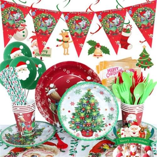 Christmas Decorations Christmas Paper Plates Napkins Disposable Party Dinnerware Set Christmas Decor Holiday Party Tableware