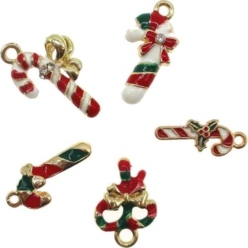 10pcs mixed enamel christmas candy cane charm for jewelry making fashion earring pendant bracelet and necklace charms Findings