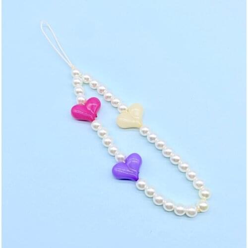 BLUE STAR Ins Creative Anti-loss Phone Chain Accessories Short Pearl Heart Acrylic Phone Lanyard