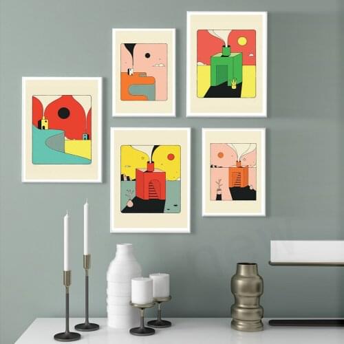 Nordic Canyon Sunset Art Poster Jazzberry Blue Canvas Painting Abstract Green Red House Wall Print Pictures Bedroom Home Decor