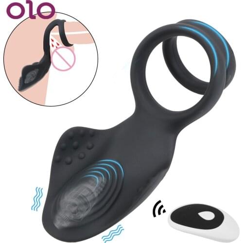 OLO Dual Cock Ring Adult Sex Toys for Men Erection Prostate Massage Remote Control Silicone Penis Ring Delay Ejaculation