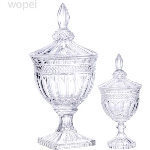 European style high foot glass candy storage tank with cover Hotel dessert table window decoration