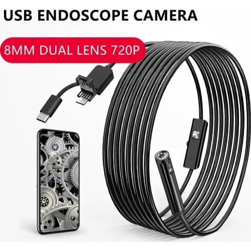 Newest Double Lens USB Endoscope Camera Flexible 8mm Borescope HD Pipe Inspection Camera for OTG Android Smartphone PC Notebook