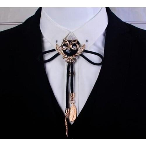 Hot Collar Rope Vintage Crystal Owl Bolo Tie Mens Gem Bow tie Ties For Men Necklace accessories Wedding Necktie