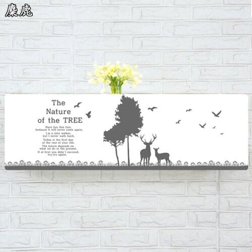 Indoor Air Conditioner Cover Wall Mounted Decorative Hood Embroidery 74 79 81 83 86 89 95 105 x 30 x 20cm Tree Caribou White