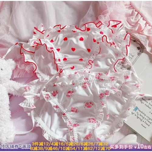 Japanese soft girl Lori sexy Ruffle print cat claw love tie panties lingerie panties women ropa interior mujer majtki damskie