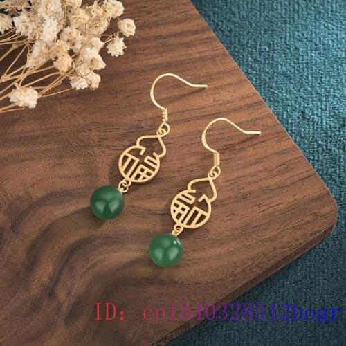 Green Jade Bead Earrings Women Natural 925 Silver Amulet Chalcedony Zircon Fashion Gemstone Jewelry Gifts Crystal