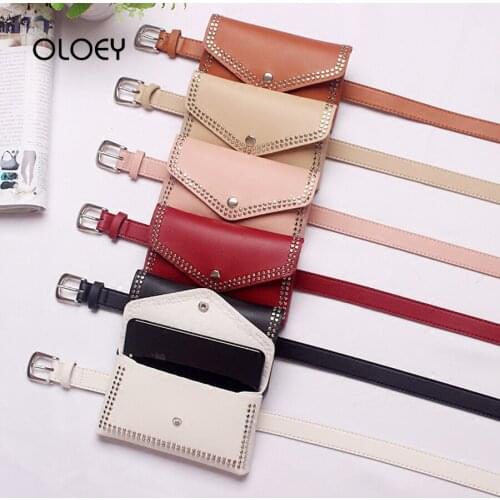 2019 Rivet sac banana Women Waist Bag Belt Leather Lady PU Messenger Shoulder Chest Bag Waist Fanny pack with belt detachable