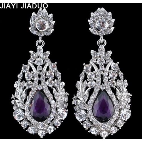 Big Teardrop Crystal Wedding Long Earrings for Women Silver Color Bridal Pendantes Boucle Doreille Party Jewelry Dropshipping