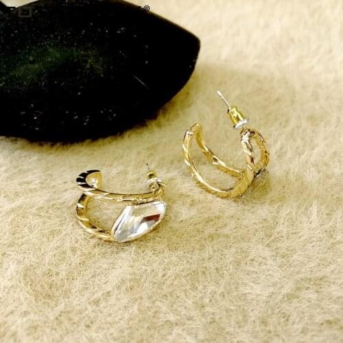 F.J4Z 2021 Hoop Earrings for Women Designer Trend Irregular Glass Stone Open C Statement Earring Lady Party Jewelry Gifts