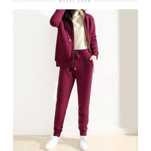 2019 Special Offer Half Cotton New Casual Hooded Plush Sports Suit Womens Loose Autumn And Winter Lambs' Sweater Two Piece Set