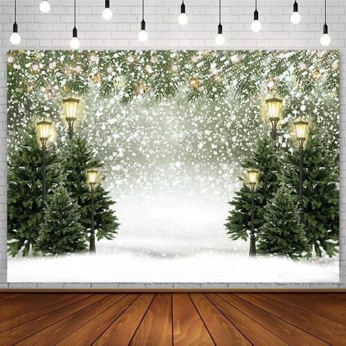 Winter Christmas Tree Photography Background Snow Street Lights Bokeh Child Portrait Backdrop Photo Studio Props Decor Photozone