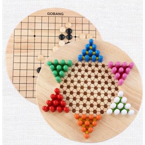 2 in 1 Double-Faced Folding Wooden Chinese Checkers Go Game Board Set Family Toy Puzzle Mntessori Kids Educational Toys for Gift