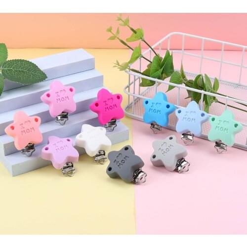 Sunrony 3pcs I Love Mom Silicone Pacifier Clip DIY Baby Teething Teether Necklace Bead Tool Nurs Gift Round Heart Accessories