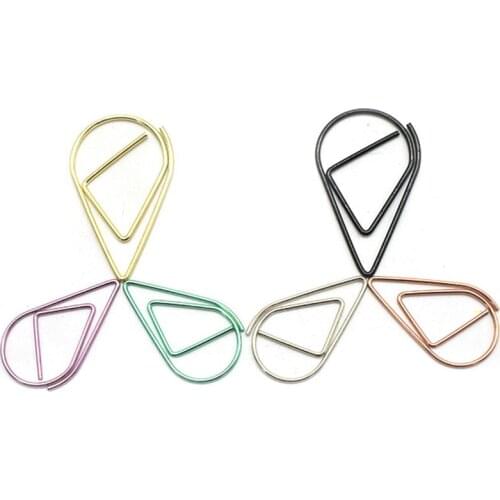 40Pcs 2.5*1.5cm Cute Mini Paper Clips Metal Material Water Drop Shape Golden Silver Black Bookmark Memo Marking Clips Stationery