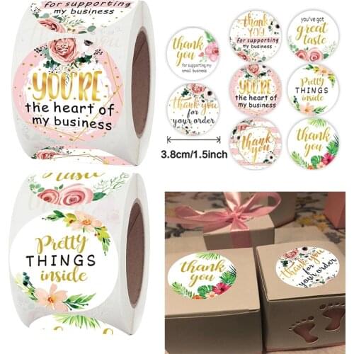 500pcs 3.8cm Flower Thank You Stickers Gold Pretty Thing Inside Gift Sealing Label Wedding Invitation Decoration