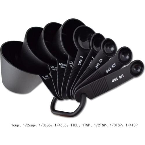 9pcs Black Color Measuring Cups And Measuring Spoon Scoop Silicone Handle Kitchen Measuring Tool Drop shipping