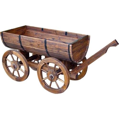 Anti-Corrosion Flower Box Carbonized Wood Flower Pot Landscape Float Antique Wheel of Trolley Mobile Retro Large Flower Trough
