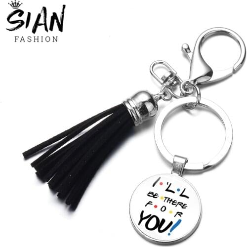 SIAN "I'll Be There for You" Tassel Keychain New Pattern Friends TV Characters Series Souvenir Key Ring Glass Time Gem Llaveros