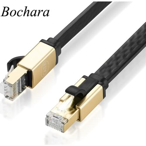 Bochara Gold Aluminum Shell Flat Cat8 Ethernet RJ45 Male to Male Cable Multi-Shielded For Modem LAN Network 5m 10m 15m 20m