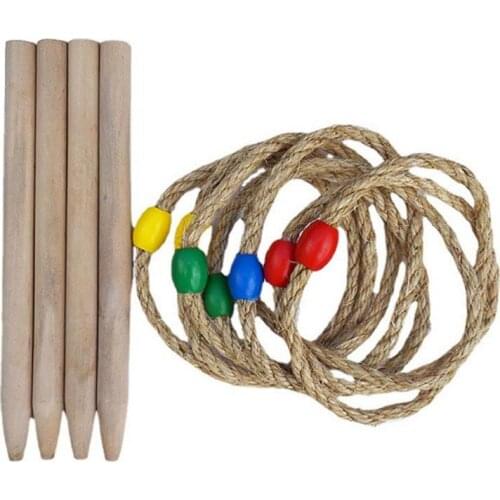 Wood Ring Throwing Ferrule Kids Outdoor Sport Hoop Ring Toss Toy Garden Games Pool For Children Gift Rope Loop Games Sports