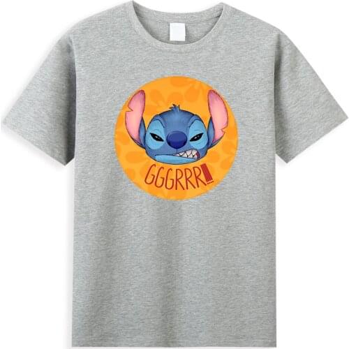 Kawaii Stitch Angry Transparent Free T-Shirts Summer Cotton Men Tops Tee Funny Stitch Disney T Shirt Hip Hop Casual Man T Shirts