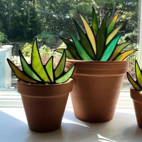 3pcs Mini Colorful Glass Agave Aloe Potted Plant Pot Decoration Artificial Fake Plant Garden Home Wedding Outdoor Indoor Decor