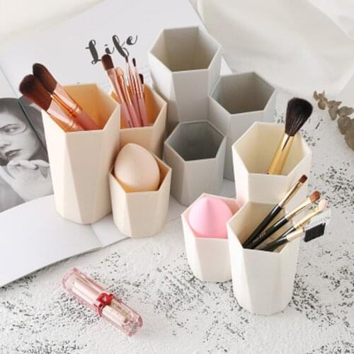 3 Lattices Cosmetic Organizer Makeup Brushes Holder Storage Box Nail Polish Makeup Pen Holder Cosmetic Container Multi Color